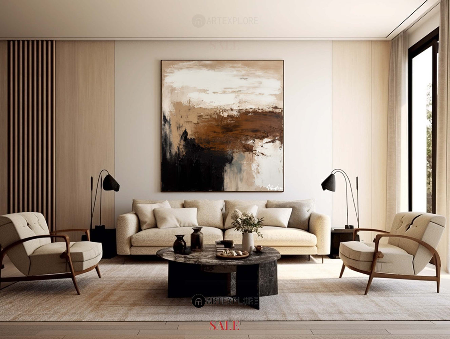 Contemporary Abstract Landscape Oil Painting in Earthy Tones for Modern Decor