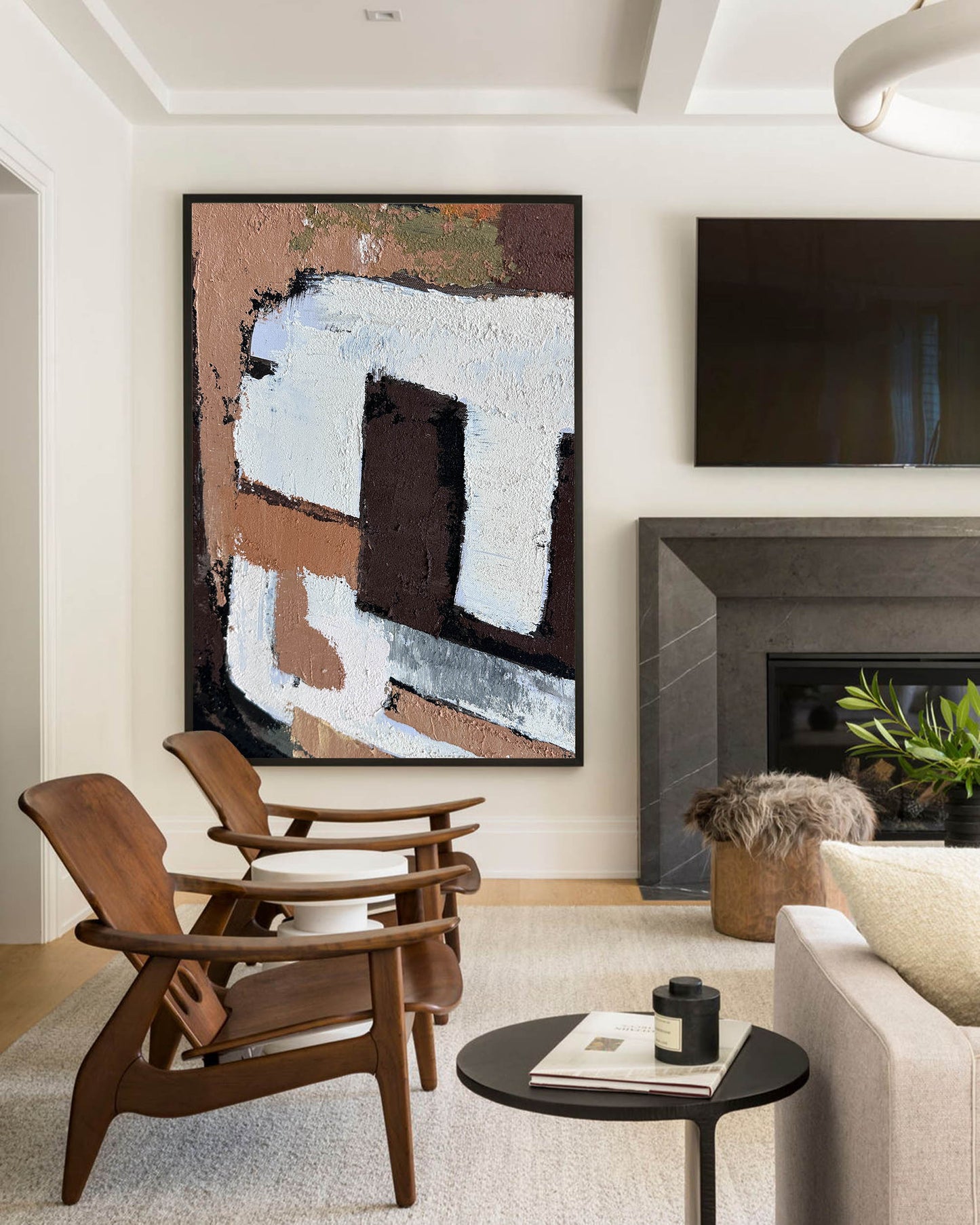 Contemporary Abstract Oil Painting with Bold Textures and Earthy Tones