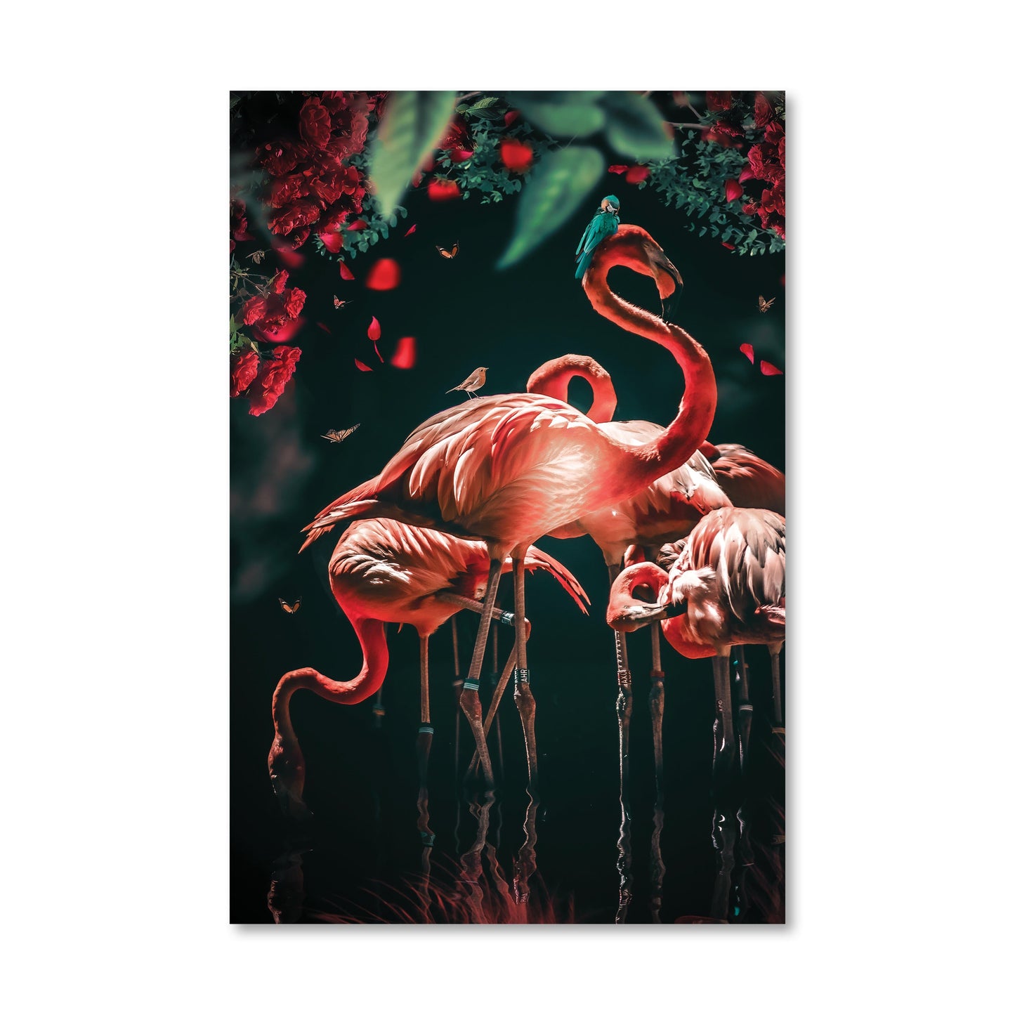 Elegant Flamingo Oil Painting with Vibrant Floral Accents for Modern Décor