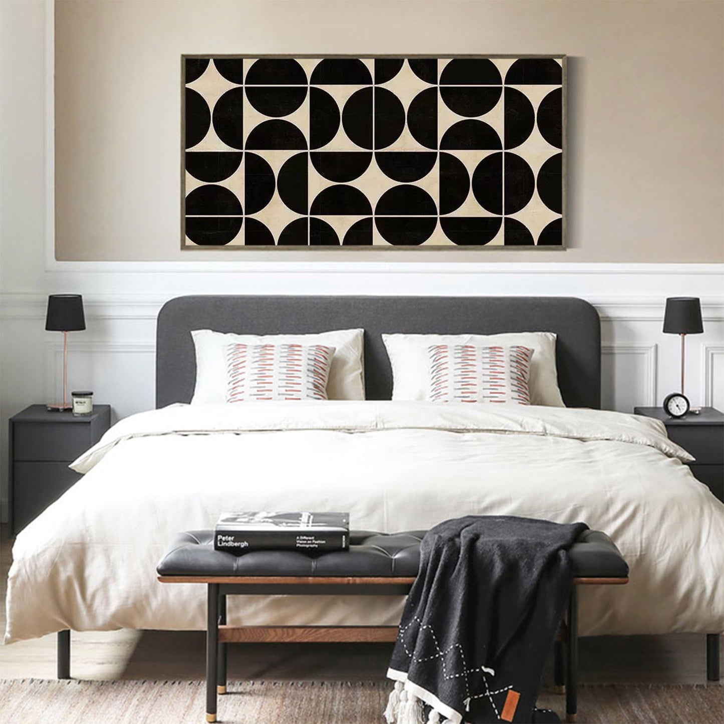 Contemporary Black and White Geometric Oil Painting for Modern Interiors