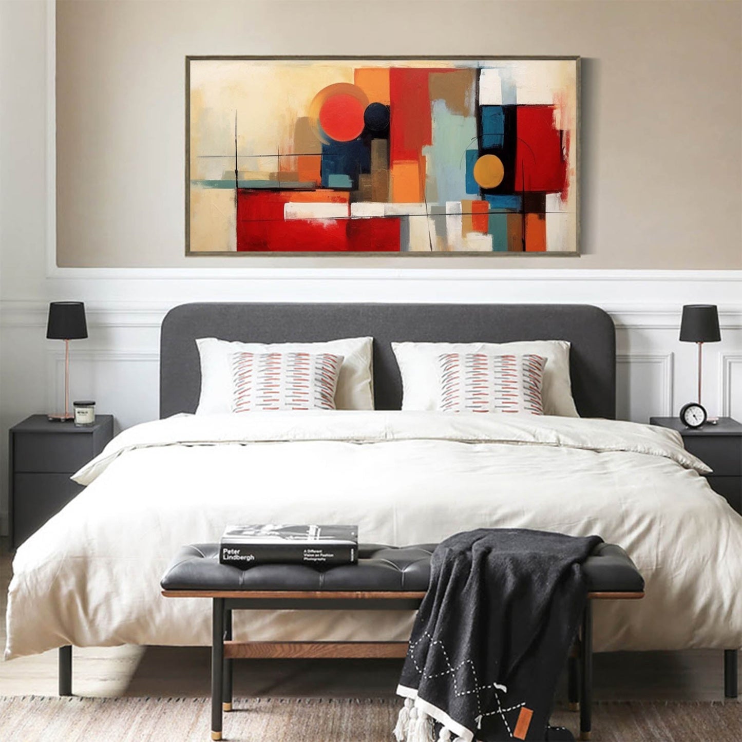 Bold Abstract Geometric Oil Painting with Vibrant Colors for Modern Decor