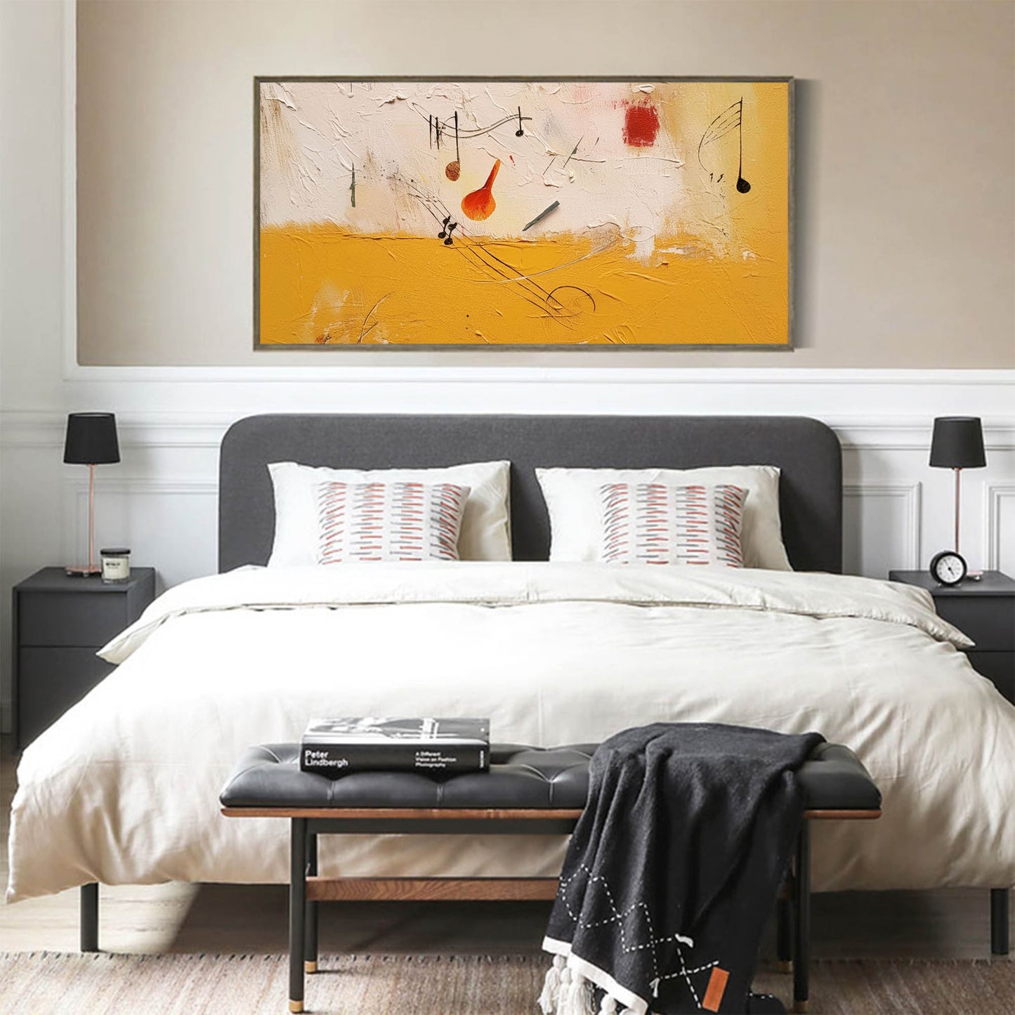 Colorful Abstract Oil Painting with Musical Motifs for Modern Home Decor