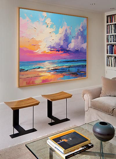 Vibrant Sunrise Ocean Landscape Oil Painting for Home Decoration