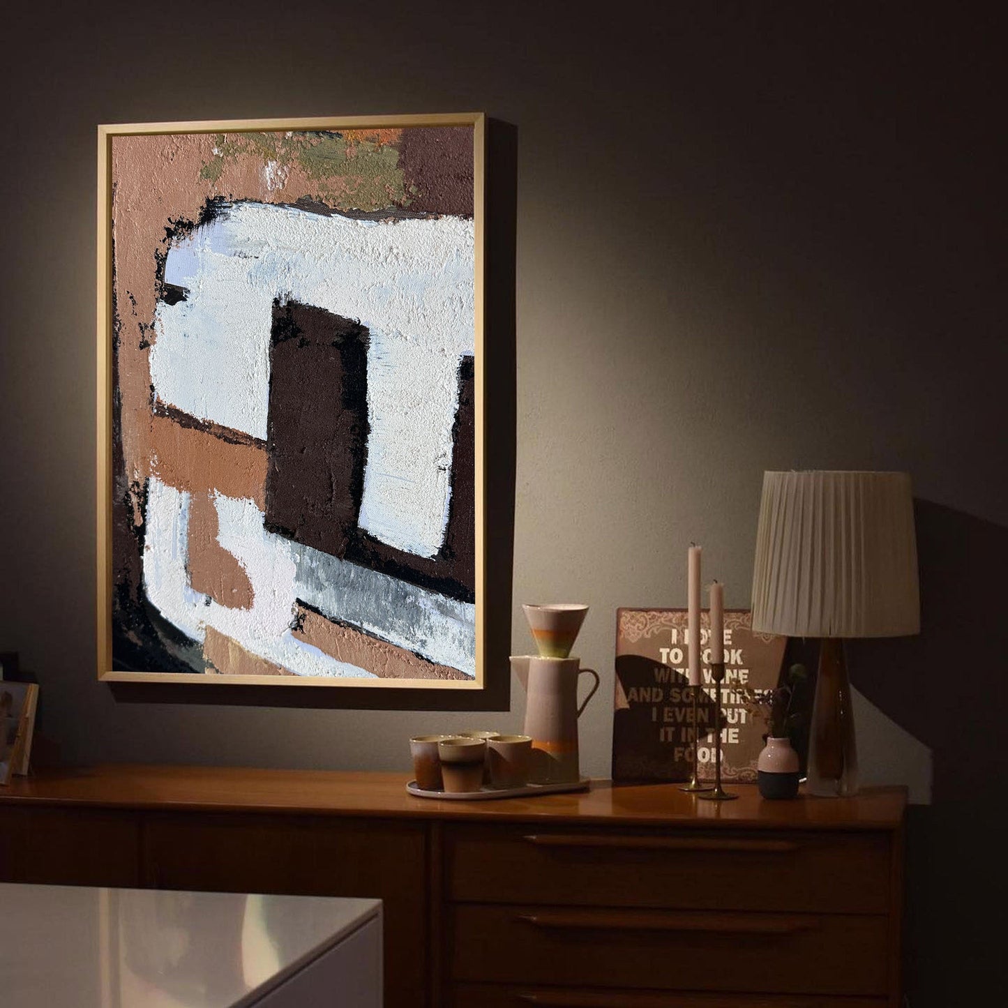 Contemporary Abstract Oil Painting with Bold Textures and Earthy Tones
