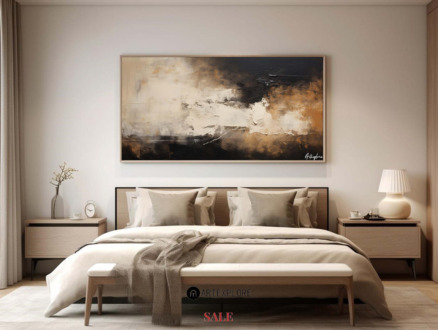 Contemporary Abstract Oil Painting in Earth Tones for Modern Home Decor
