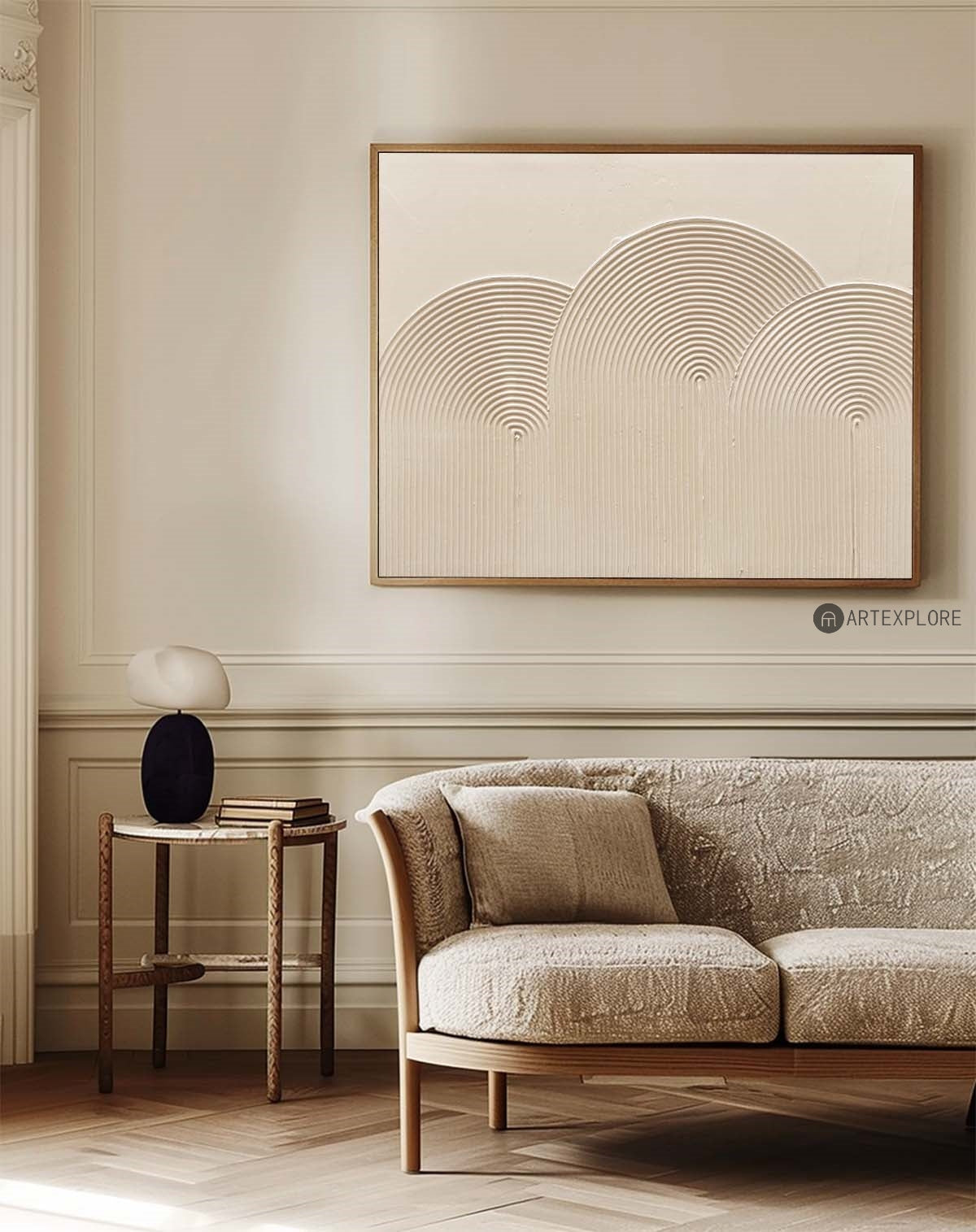 Elegant Beige Minimalist Abstract Oil Painting for Modern Interiors