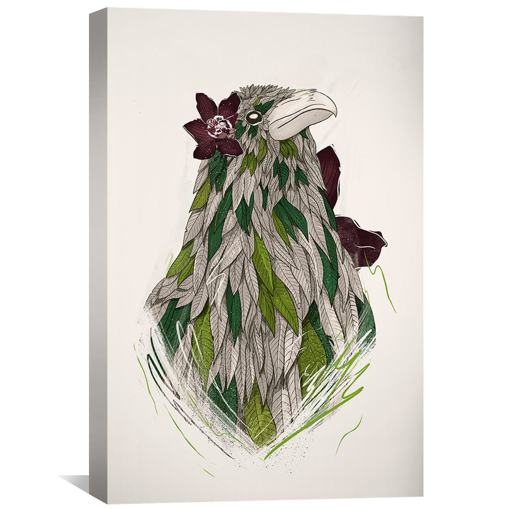 Majestic Raven with Floral Accents - Unique Leafy Oil Painting Art