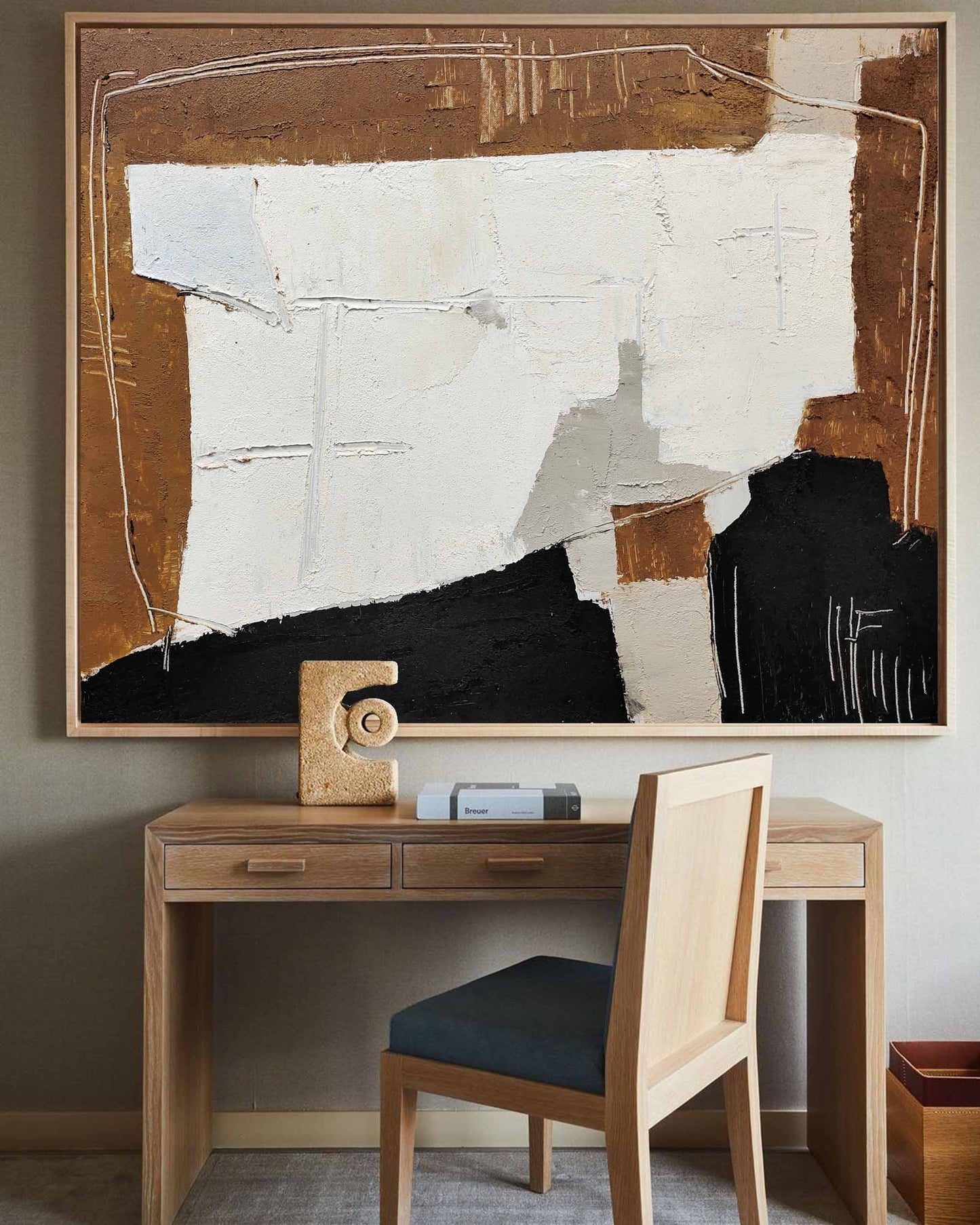 Contemporary Black and Brown Abstract Oil Painting for Modern Home Decor