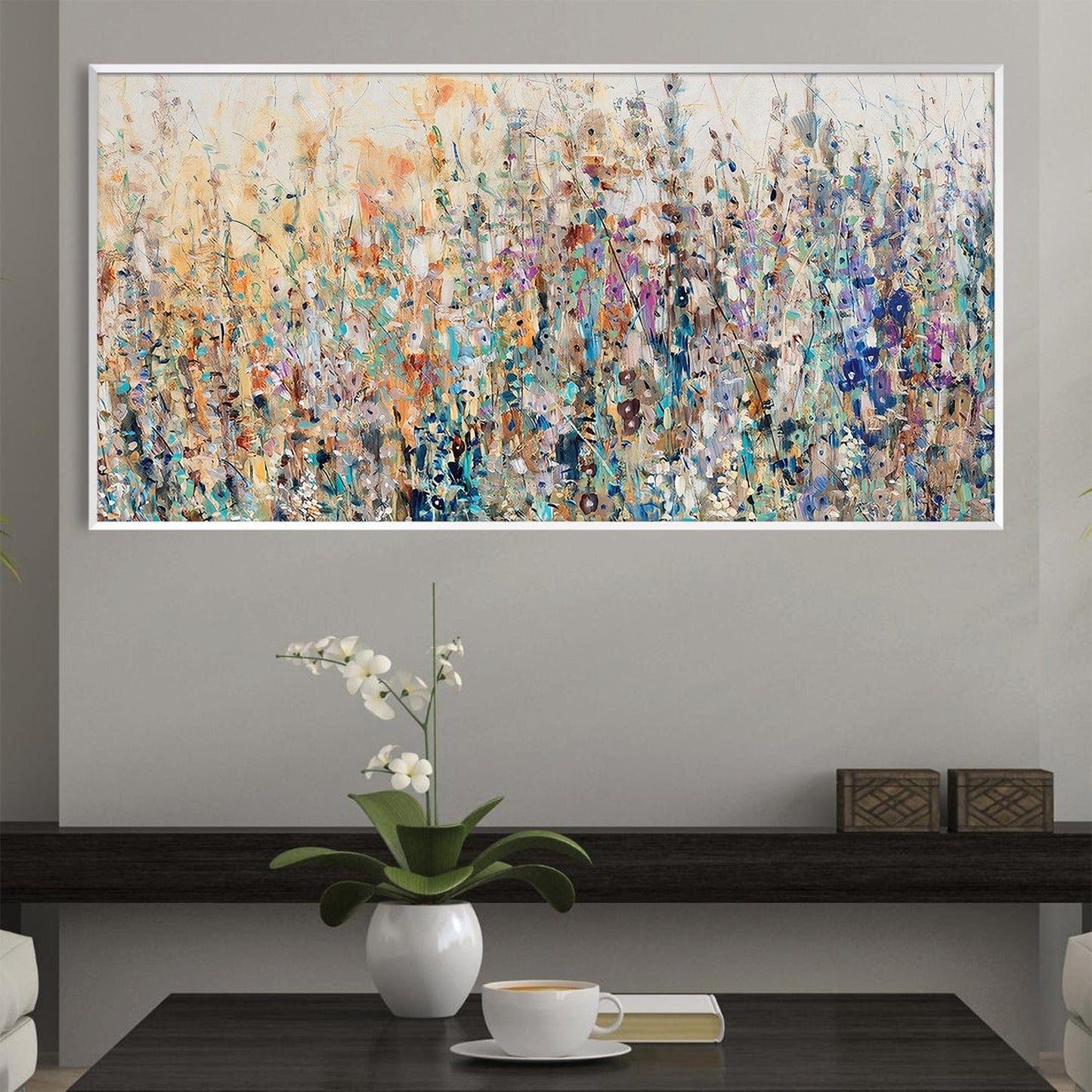 Vibrant Floral Field Oil Painting for Colorful Home Decor