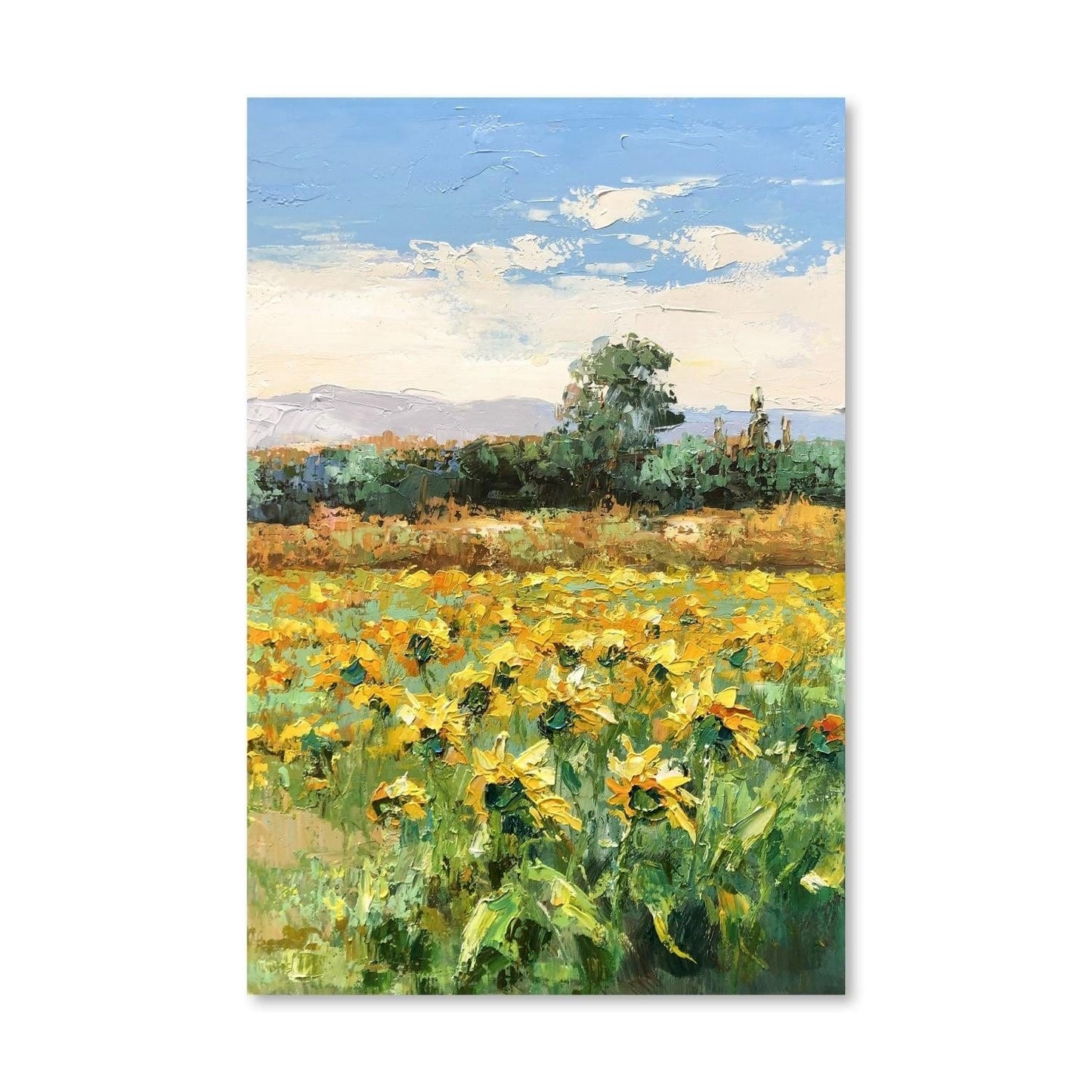 Vibrant Field of Yellow Flowers – Stunning Landscape Oil Painting Decor