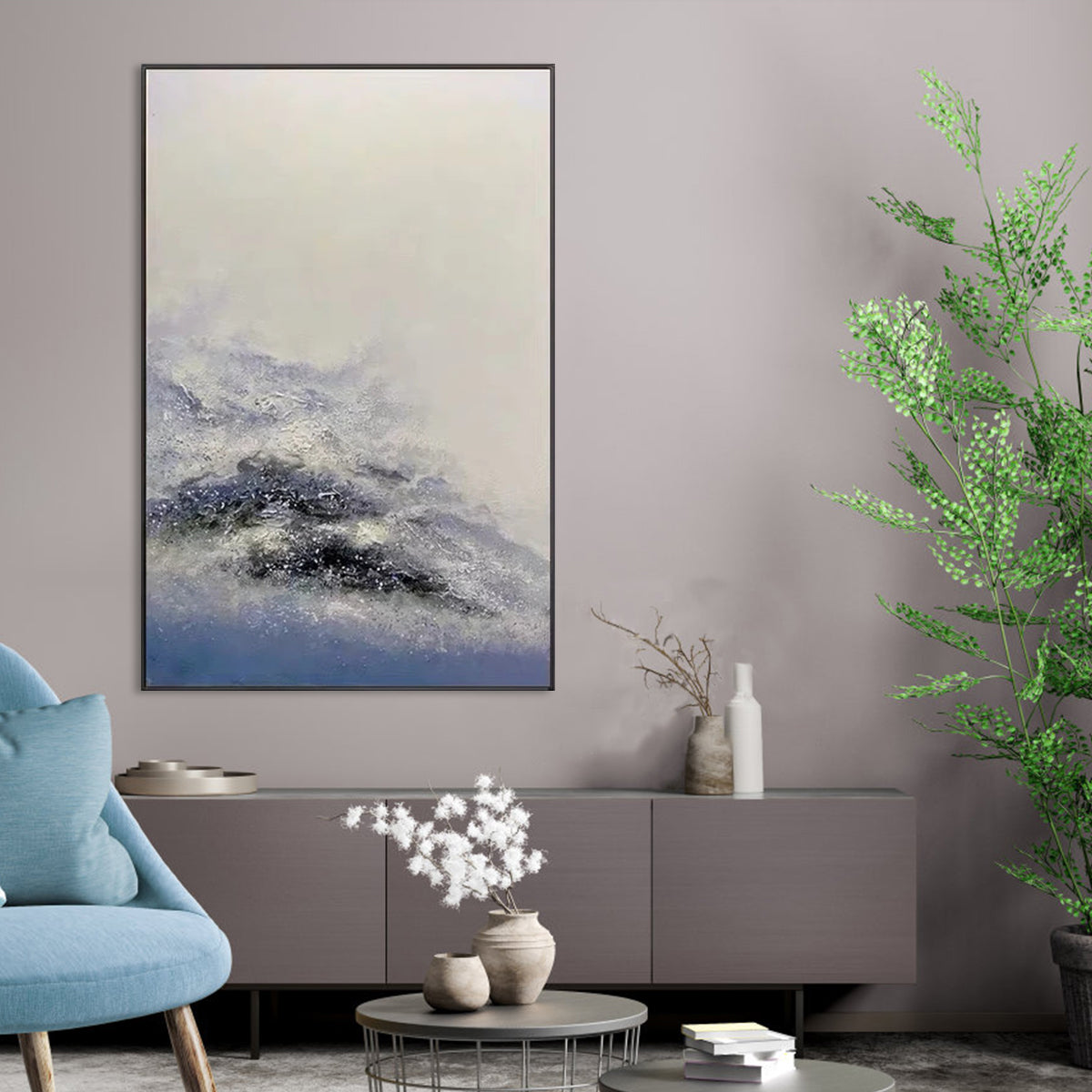 Ethereal Ocean Waves - Serene Abstract Oil Painting for Tranquil Home Décor