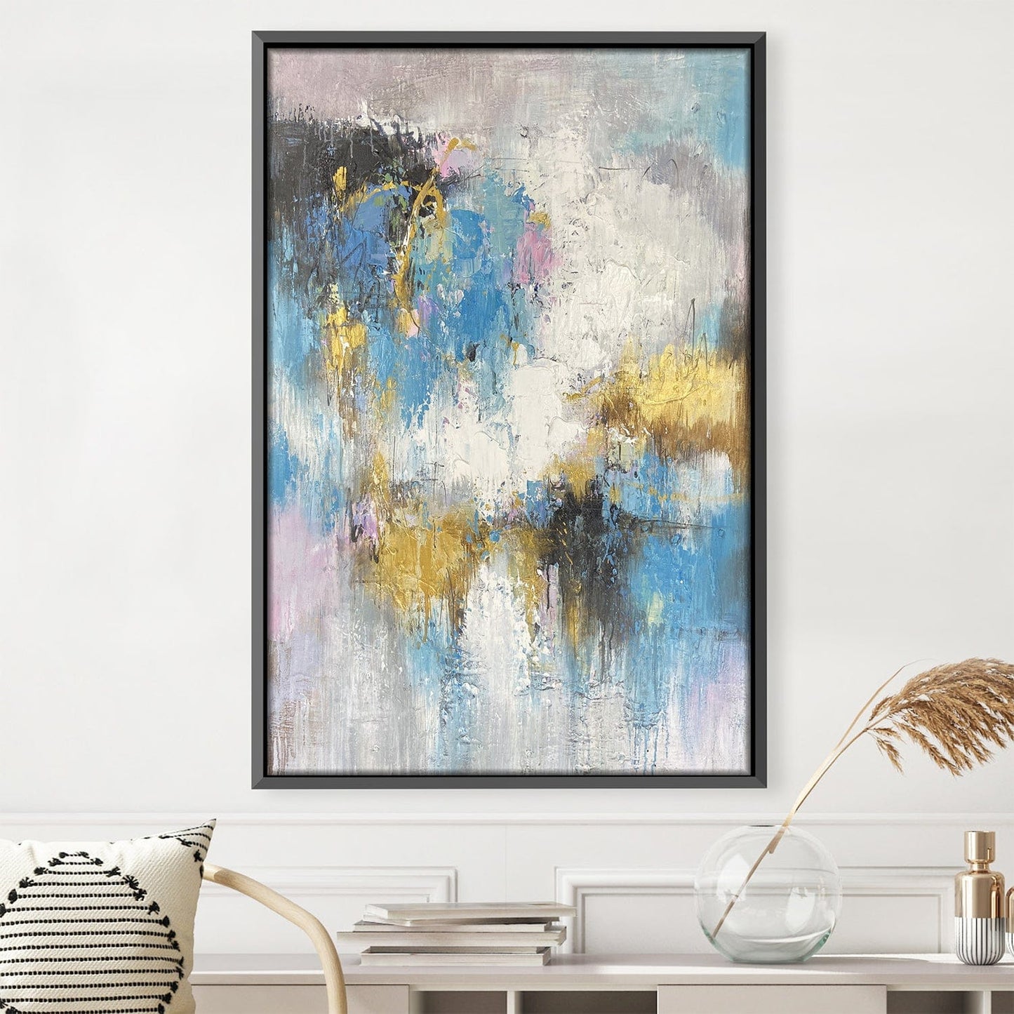Abstract Blue and Gold Emotion Oil Painting for Modern Home Décor