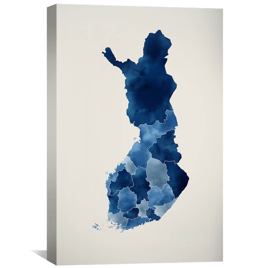 Beautiful Finland Map Watercolor Canvas Art for Home Decor