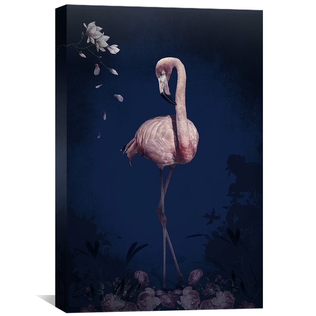 Elegant Pink Flamingo Oil Painting with Floral Accents for Home Decor