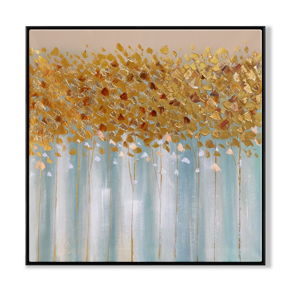 Golden Floral Bliss: Elegant Oil Painting for Modern Home Decor