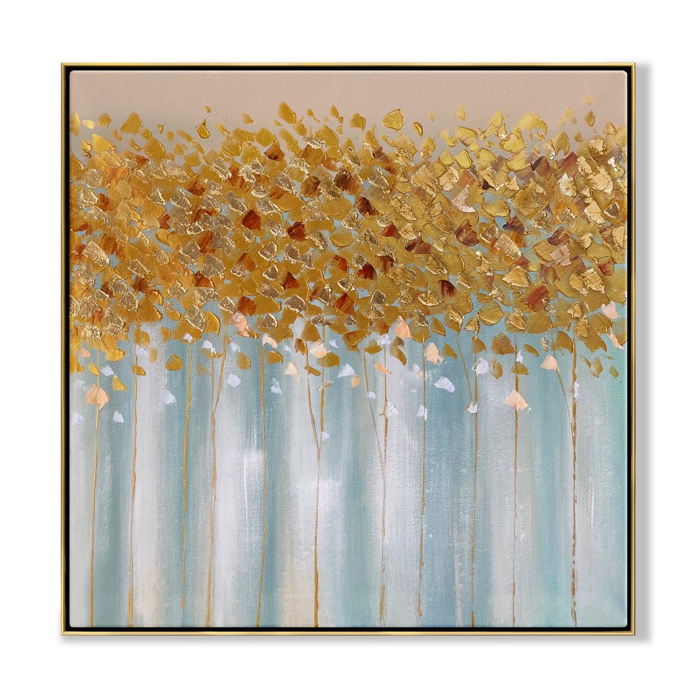 Golden Floral Bliss: Elegant Oil Painting for Modern Home Decor