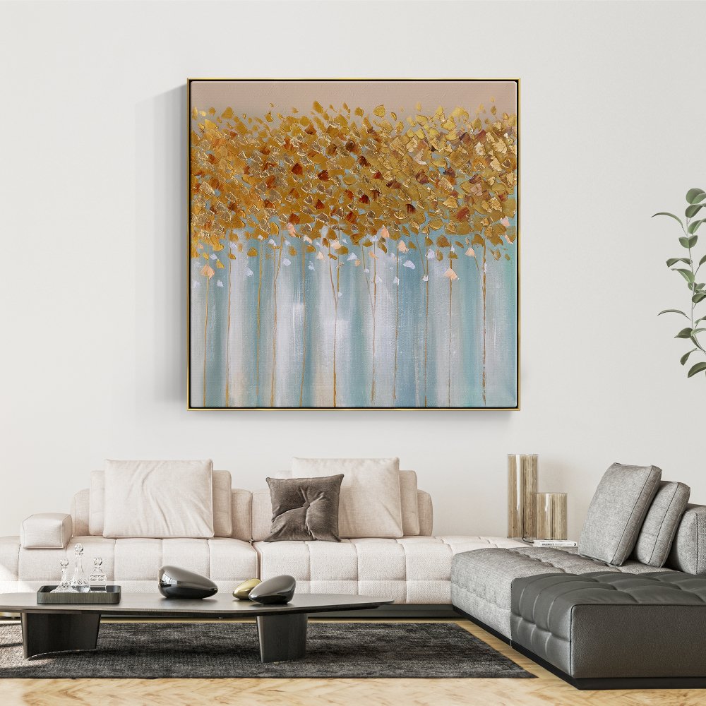 Golden Floral Bliss: Elegant Oil Painting for Modern Home Decor