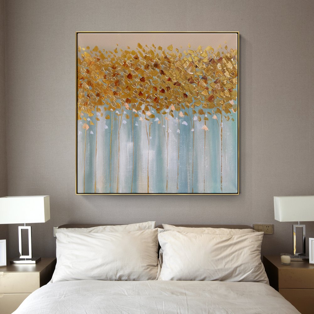 Golden Floral Bliss: Elegant Oil Painting for Modern Home Decor