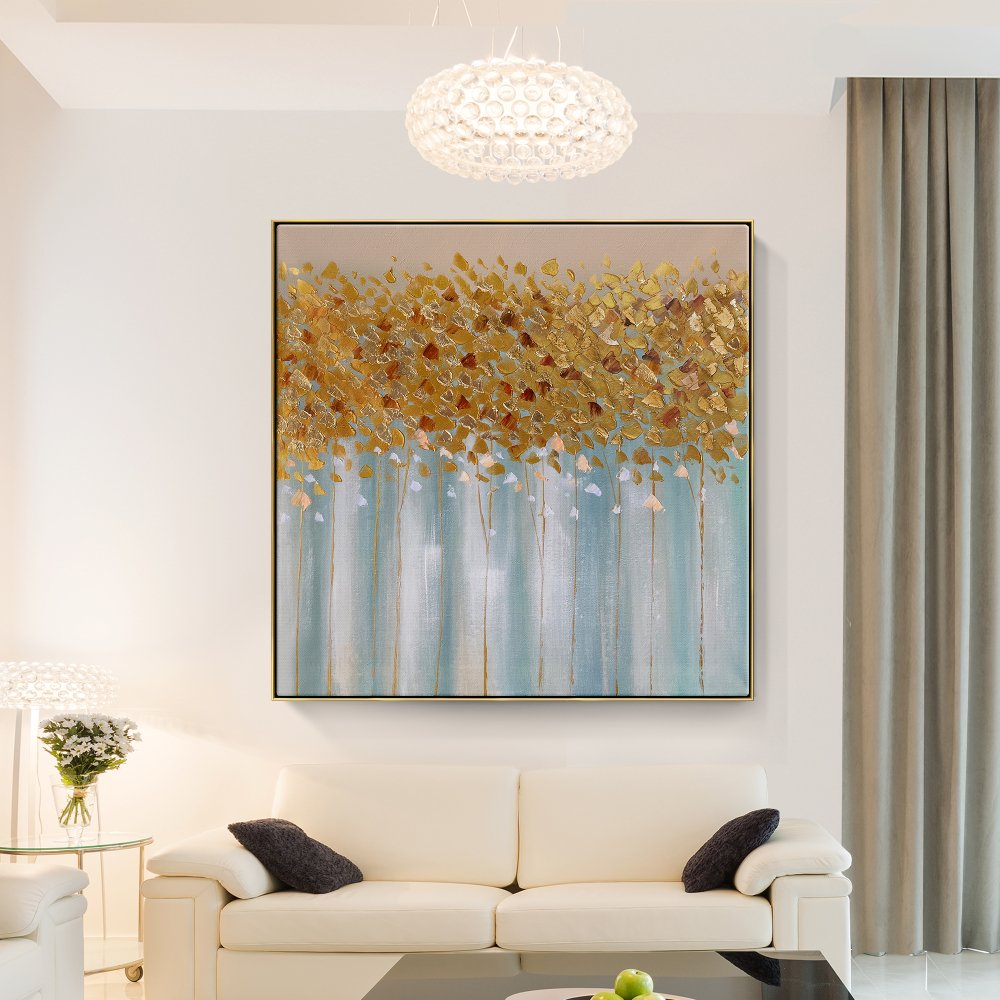 Golden Floral Bliss: Elegant Oil Painting for Modern Home Decor
