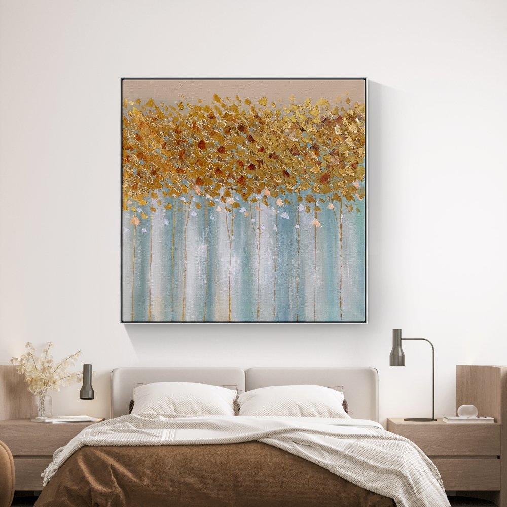 Golden Floral Bliss: Elegant Oil Painting for Modern Home Decor