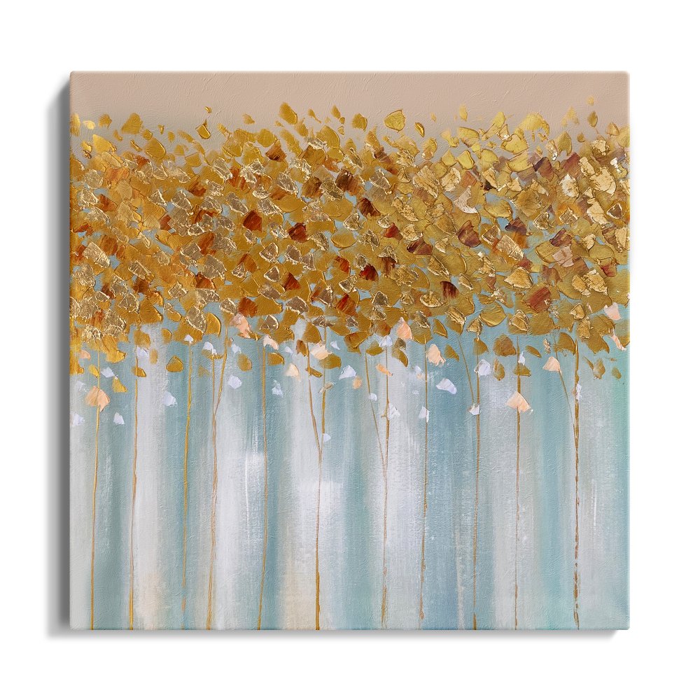 Golden Floral Bliss: Elegant Oil Painting for Modern Home Decor
