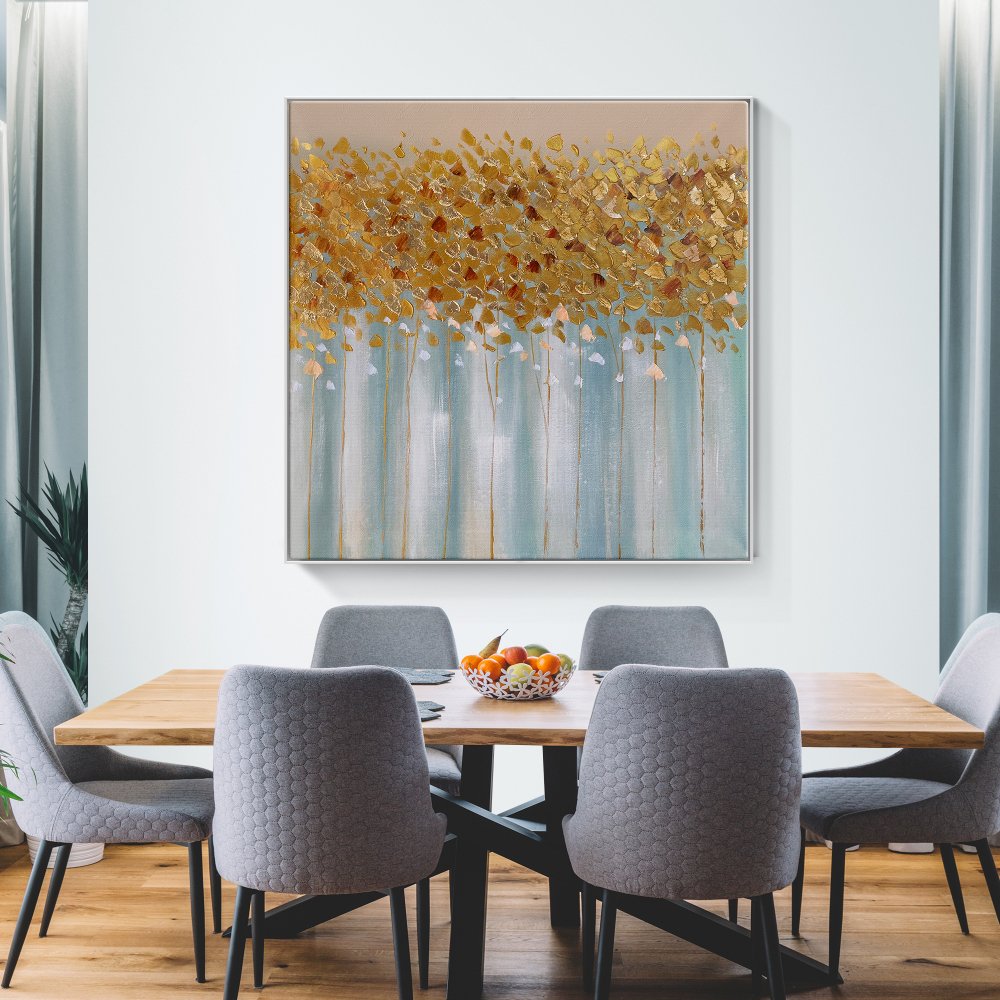 Golden Floral Bliss: Elegant Oil Painting for Modern Home Decor