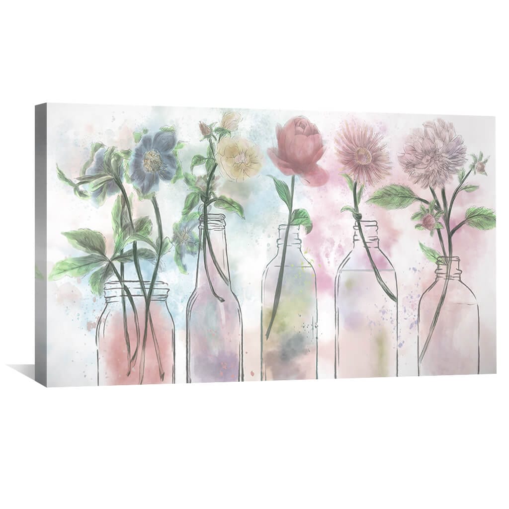 Charming Floral Bottles Oil Painting for Elegant Home Decor