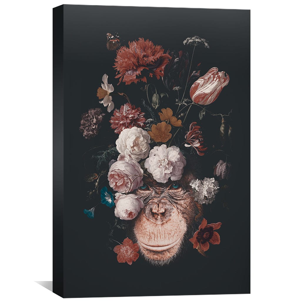 Floral Chimpanzee Portrait - Vibrant Animal Art for Nature Lovers