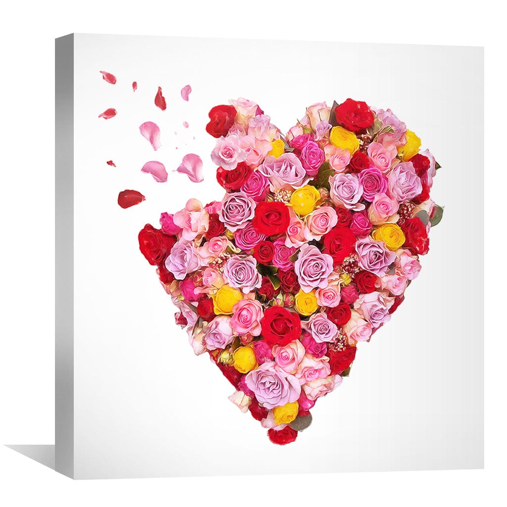 Romantic Heart-Shaped Floral Oil Painting for Home Decor