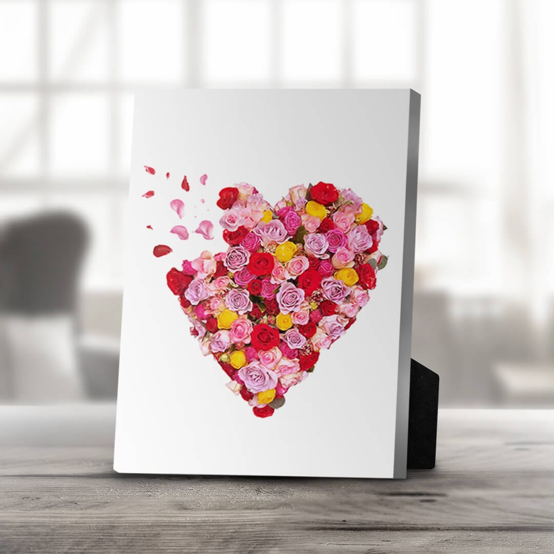 Romantic Floral Heart Canvas Art - Colorful Rose Bouquet Desktop Décor