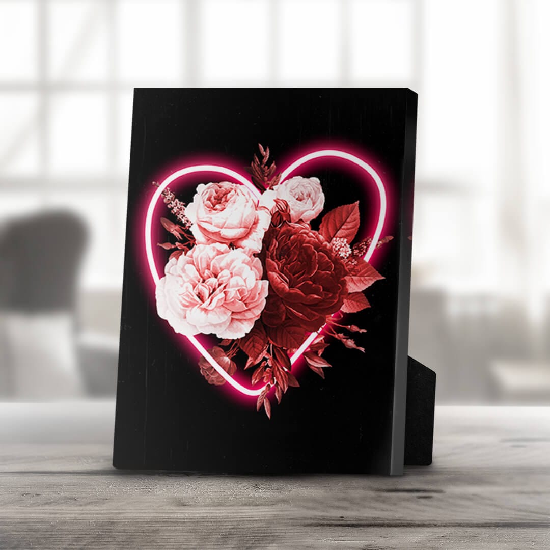 Neon Heart Floral Oil Painting for Elegant Home Decor