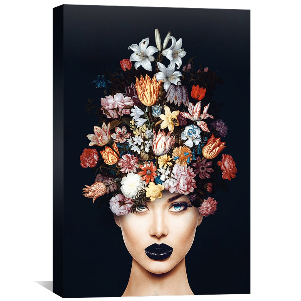 Floral Elegance: A Stunning Oil Painting of a Woman with Flower Crown Decor