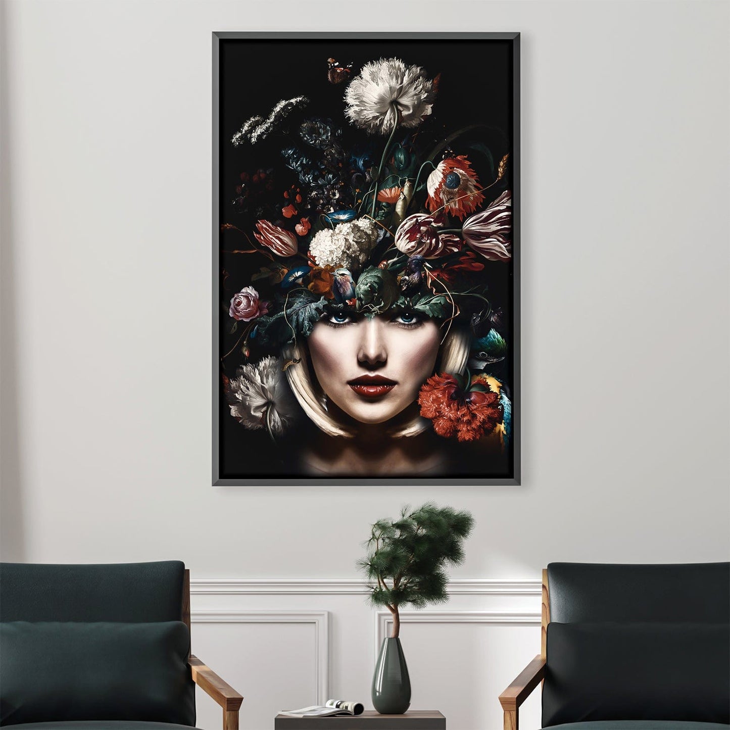 Enchanting Floral Portrait Oil Painting in Vibrant Colors