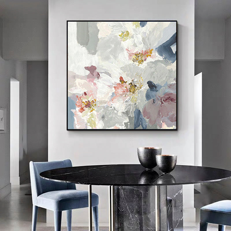 Elegant Floral Oil Painting with Soft Pastels and Bold Textures for Home Decor