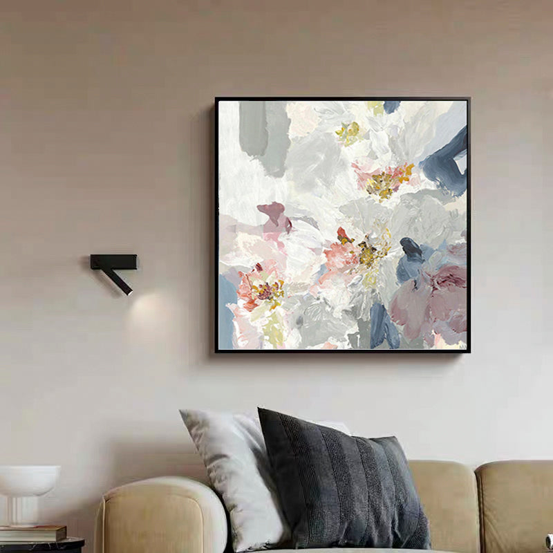 Elegant Floral Oil Painting with Soft Pastels and Bold Textures for Home Decor