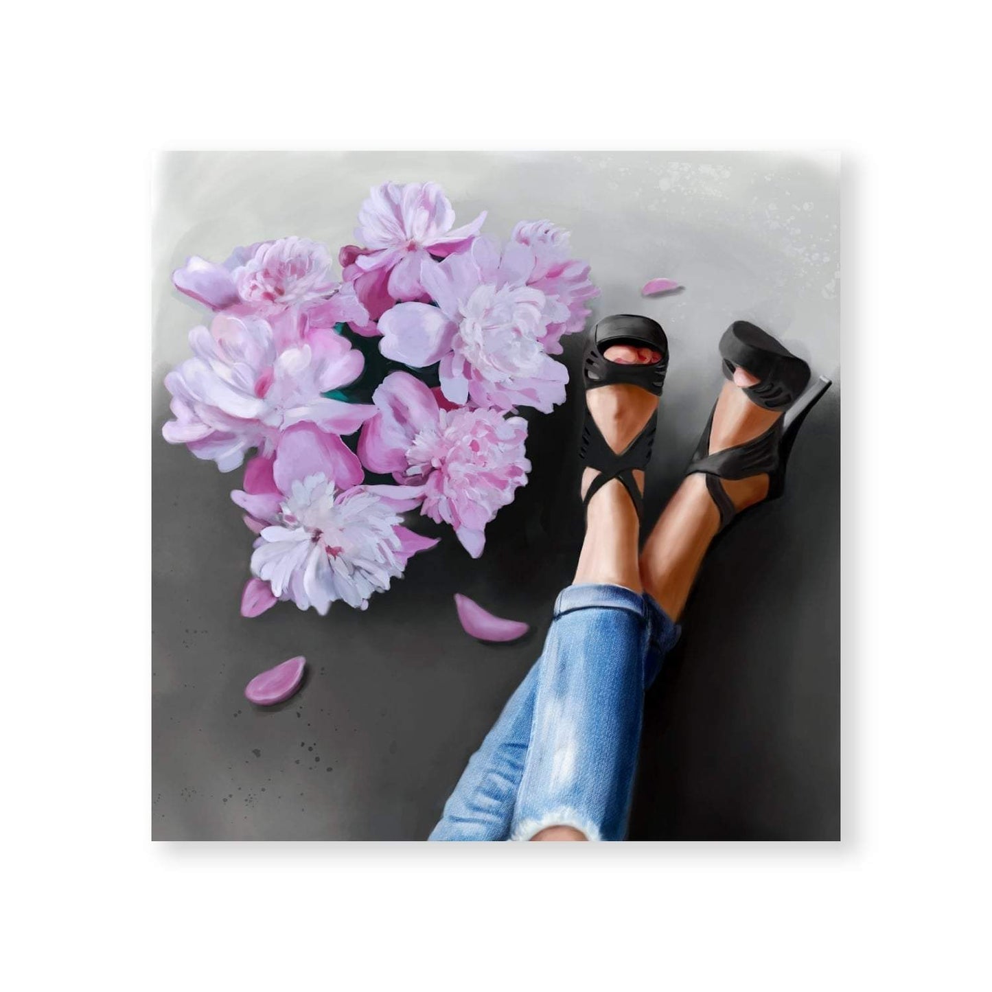 Elegant Heels Among Vibrant Flowers - Modern Oil Painting Home Décor