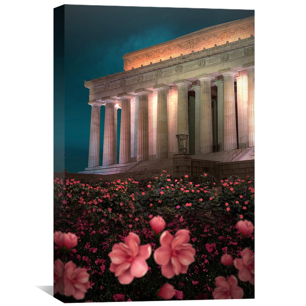 Blooming Flowers at Historic Monument – Beautiful Oil Painting for Home Decor