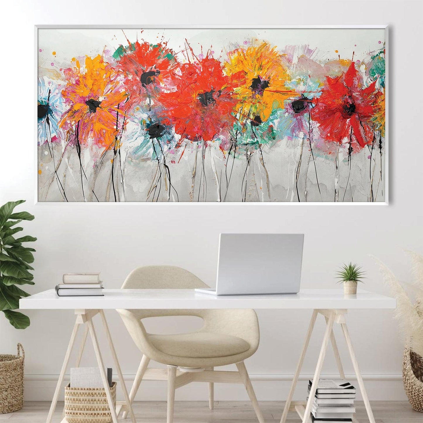 Vibrant Floral Abundance on Canvas - Colorful Oil Painting for Home Decor