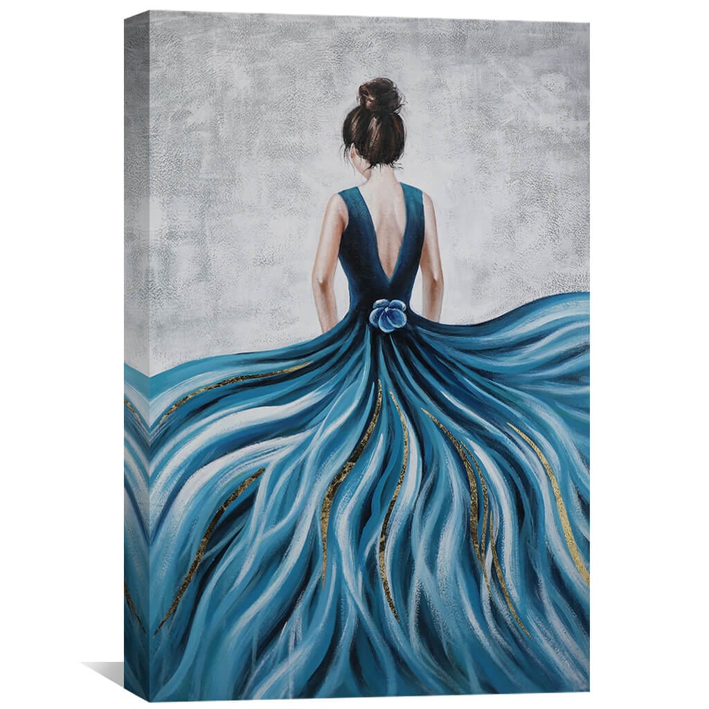 Elegant Woman in Flowing Blue Dress Oil Painting for Stylish Home Dco Elegant Woman in Flowing Blue Dress Oil Painting for Stylish Home Dco