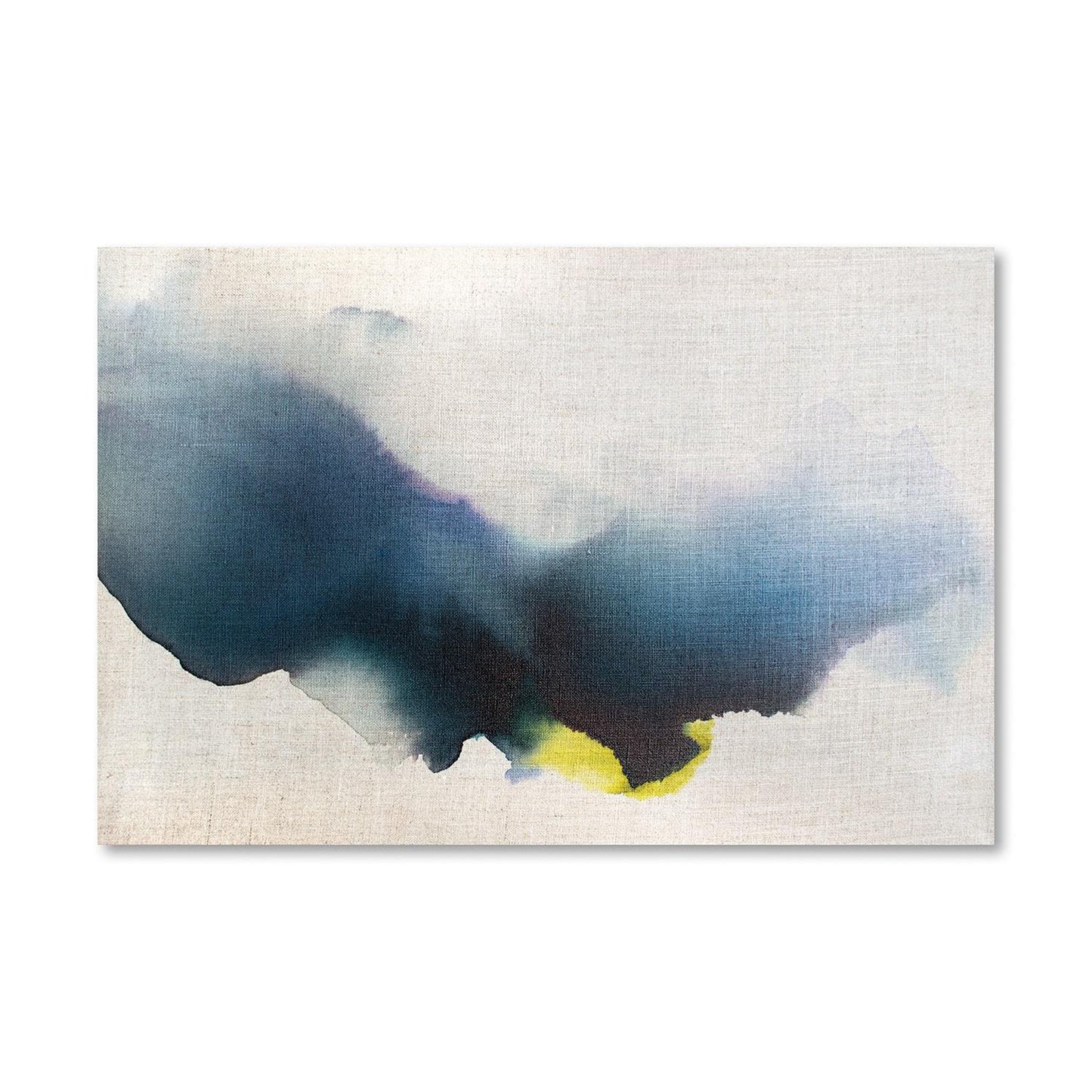 Abstract Blue Oil Painting with Dynamic Flow and Subtle Yellow Accents