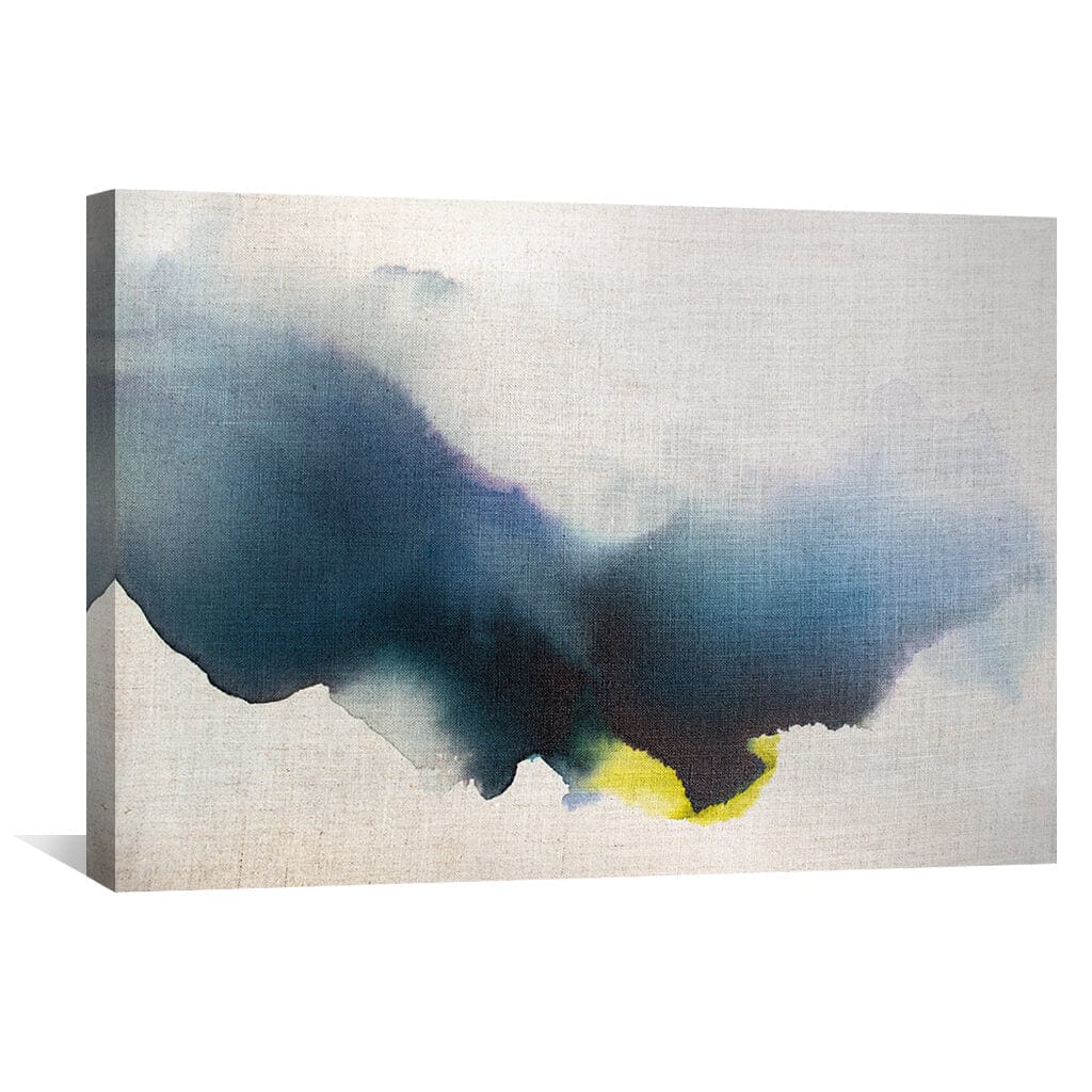 Abstract Blue Oil Painting with Dynamic Flow and Subtle Yellow Accents