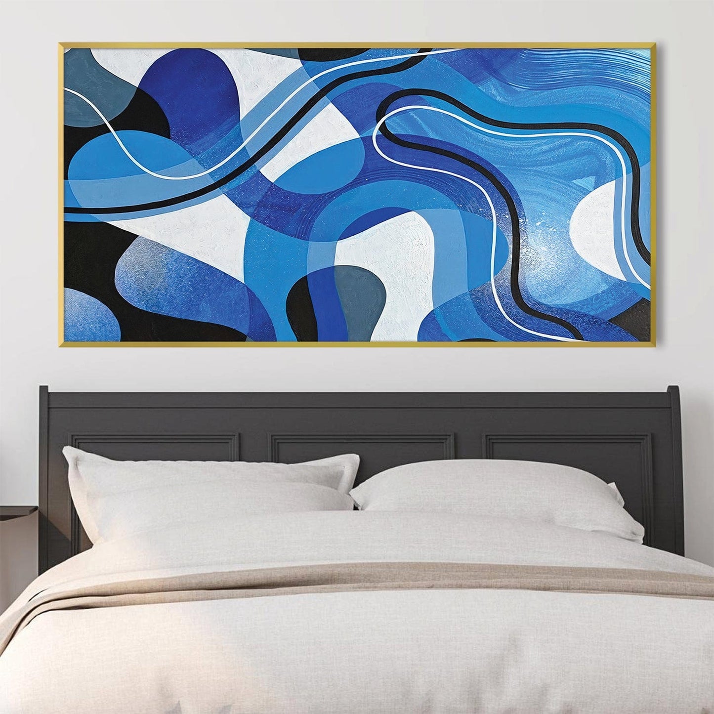 Abstract Blue Waves: Modern Oil Painting for Contemporary Home Decor