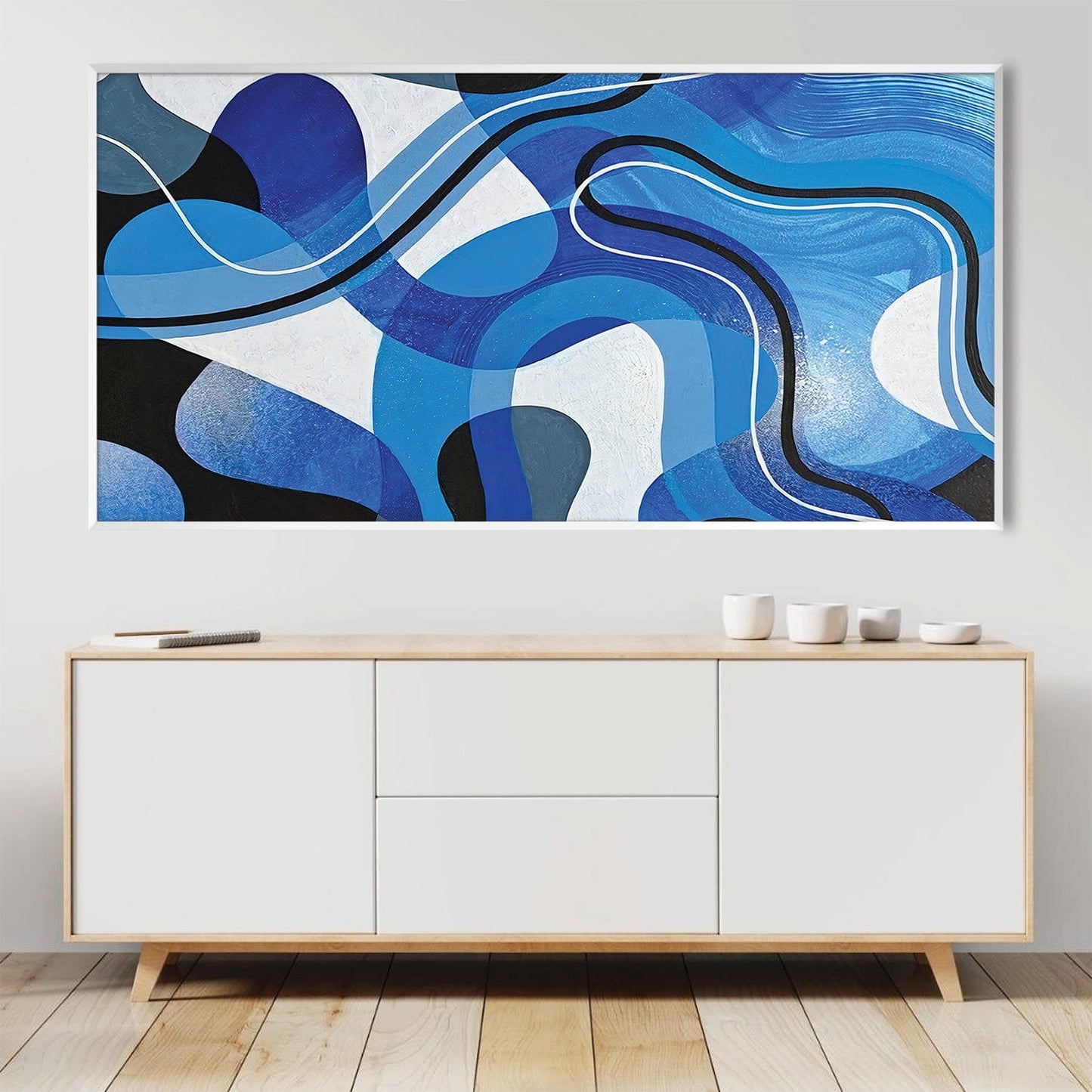 Abstract Blue Waves: Modern Oil Painting for Contemporary Home Decor