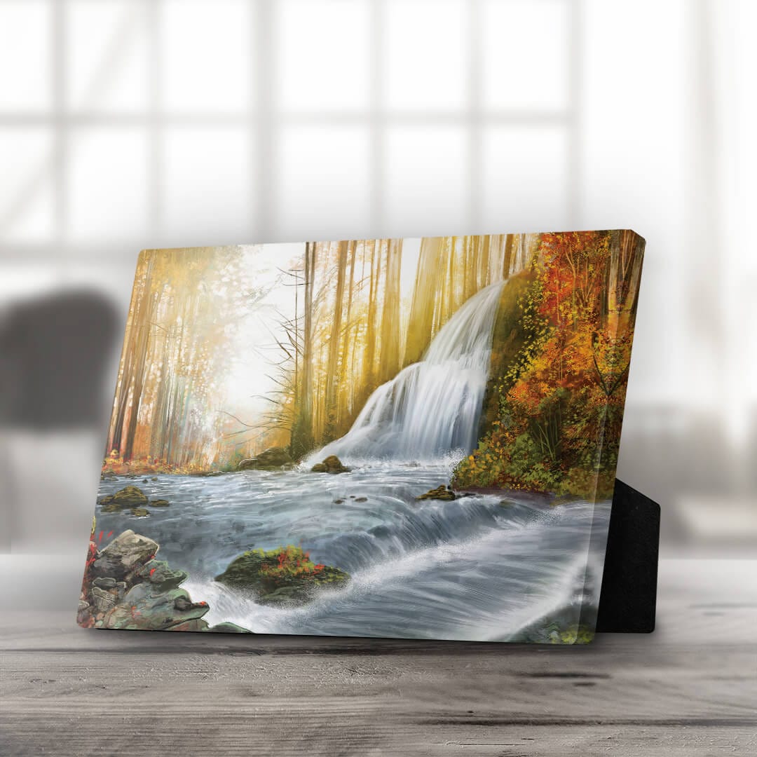 Serene Forest Waterfall Oil Painting for Tranquil Home Decor