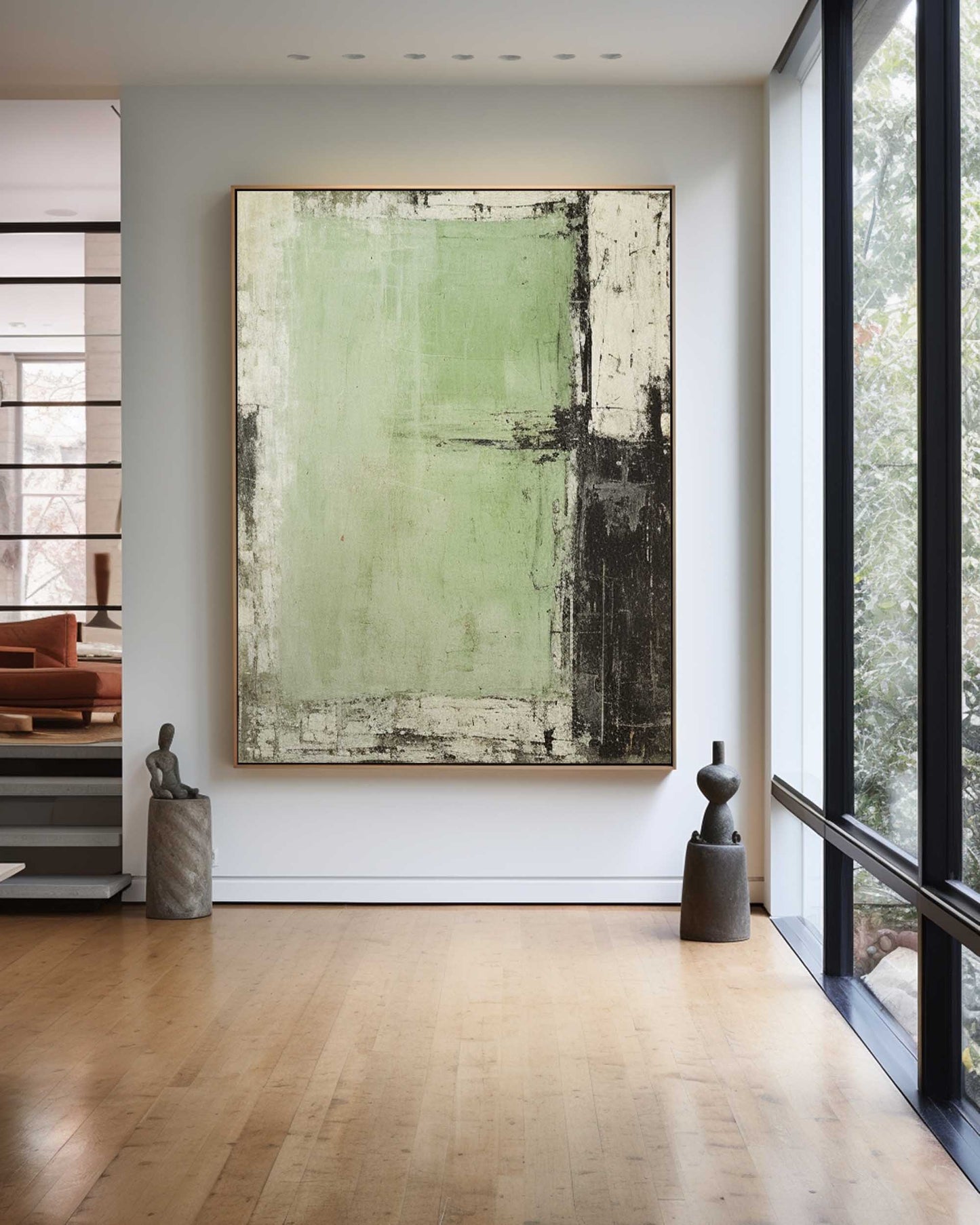 Contemporary Abstract Green Oil Painting for Modern Home Decor