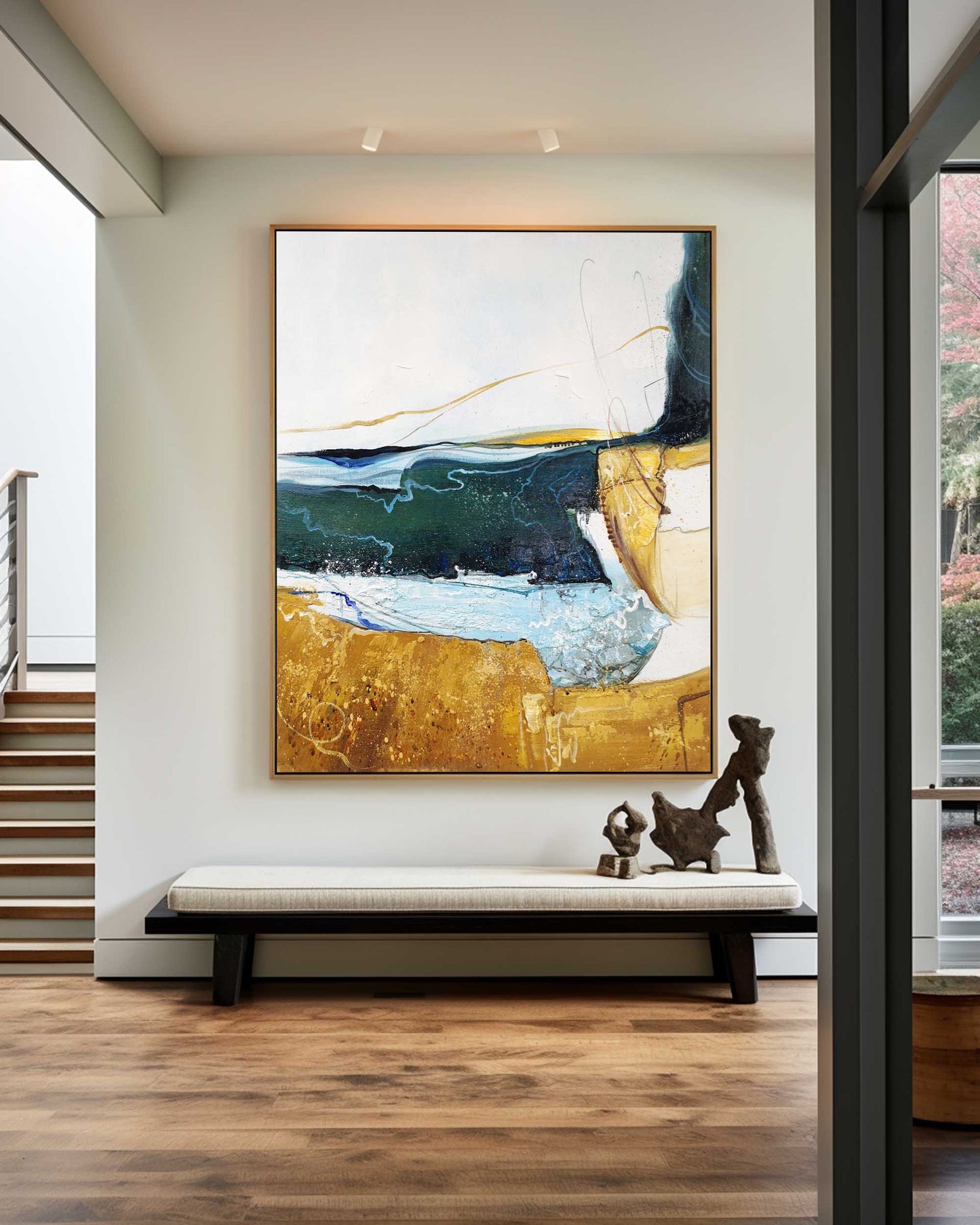 Calm Waters: Vibrant Abstract Landscape Oil Painting for Modern Decor