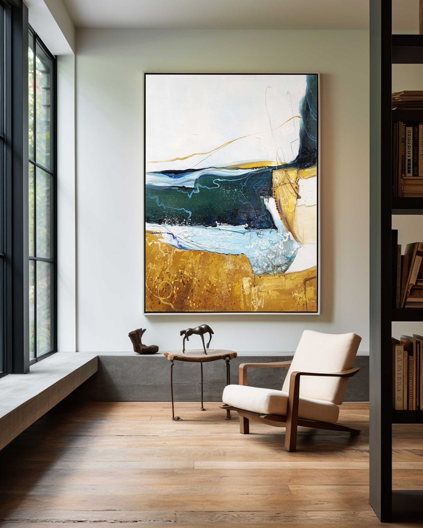 Calm Waters: Vibrant Abstract Landscape Oil Painting for Modern Decor