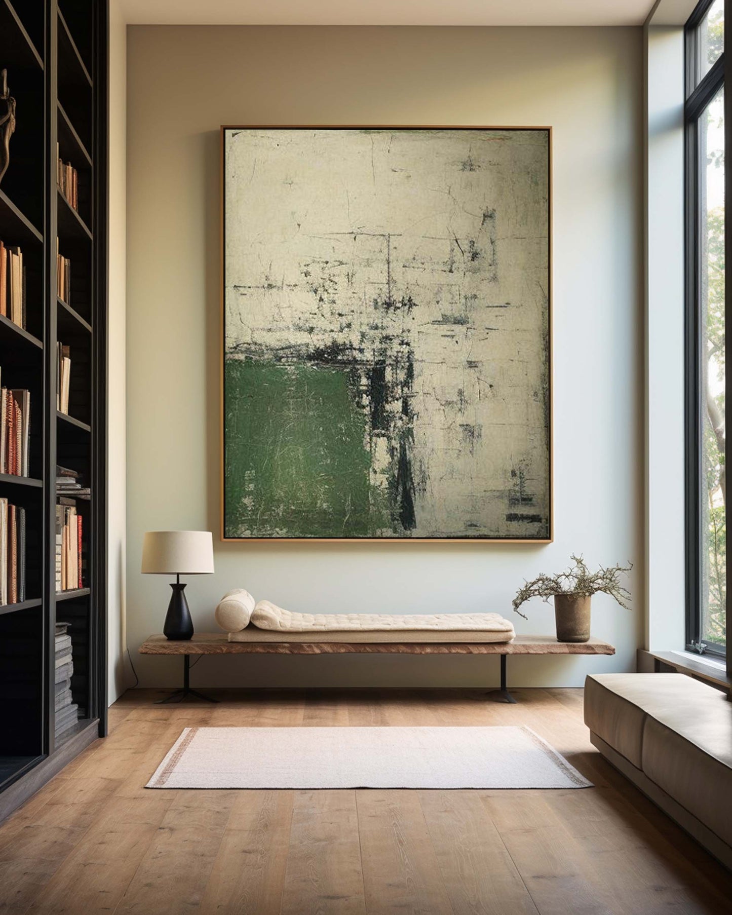 Abstract Modern Green Oil Painting for Contemporary Home Decor