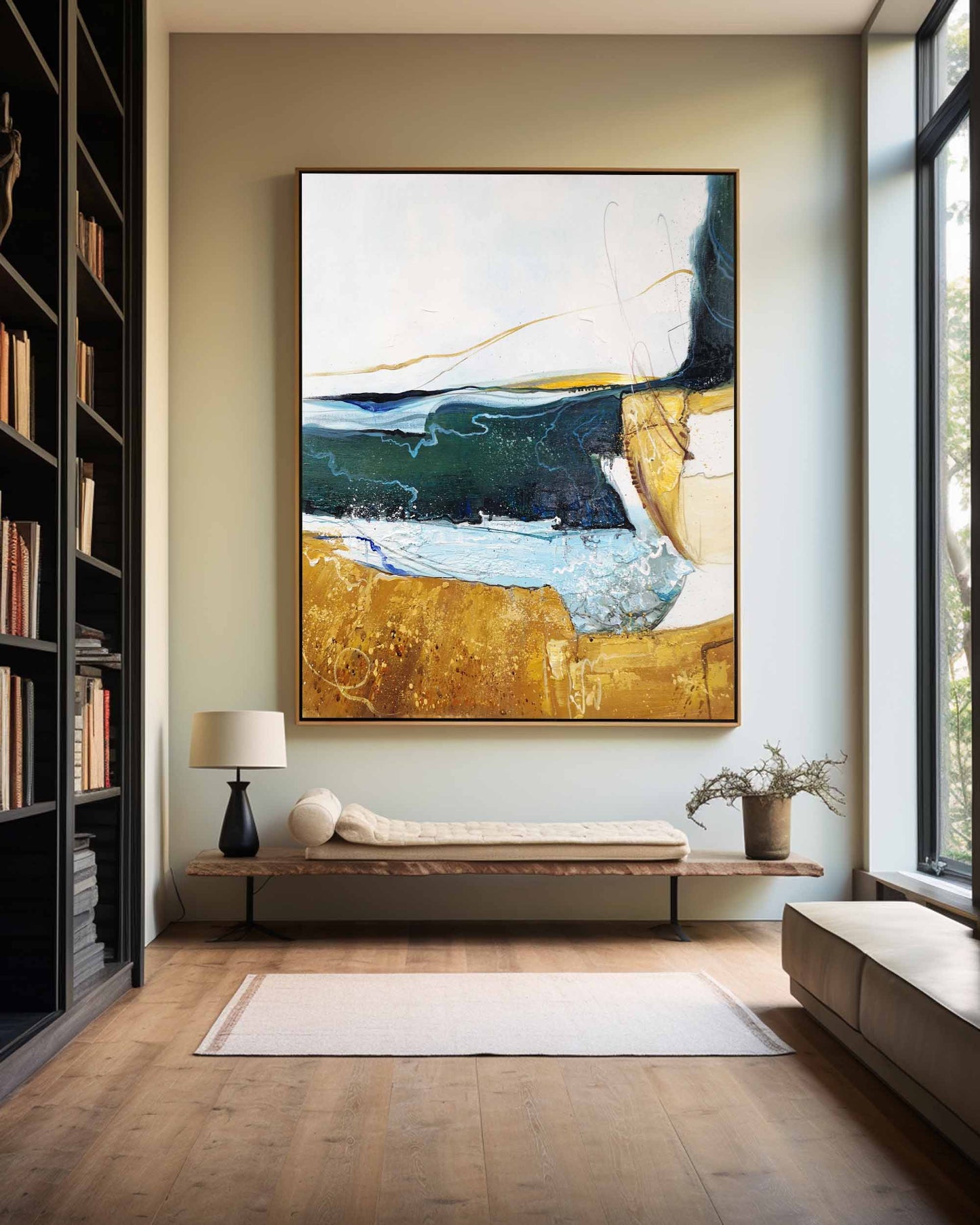 Calm Waters: Vibrant Abstract Landscape Oil Painting for Modern Decor