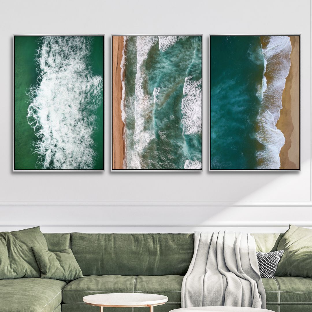 Serene Coastal Waves Triptych - Ocean-Inspired Oil Painting for Home Decor